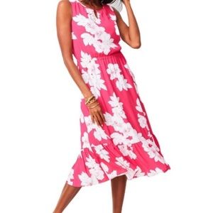 Talbots hot pink midi sundress with white floral print